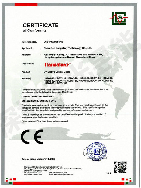 Porcellana Shenzhen Hangalaxy Technology Co.,Ltd Certificazioni